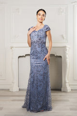 May Queen MQ2062 Long Mesh Gown with Floral Applique