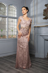 May Queen MQ2062 Long Mesh Gown with Floral Applique