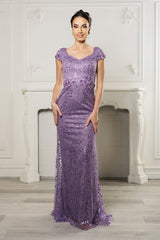 May Queen MQ2062 Long Mesh Gown with Floral Applique