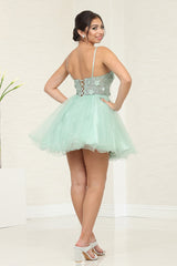 May Queen MQ2067 V-Neck Glitter A-Line Short Prom Dress - Dress