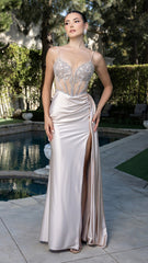 Beaded Corset Satin Evening Gown by May Queen MQ2168