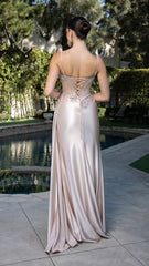 Beaded Corset Satin Evening Gown by May Queen MQ2168