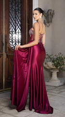 Beaded Corset Satin Evening Gown by May Queen MQ2168