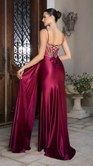 Beaded Corset Satin Evening Gown by May Queen MQ2168