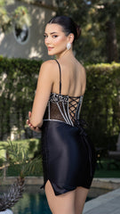 May Queen Satin Mini Dress with Sheer Corset