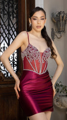 May Queen Satin Mini Dress with Sheer Corset