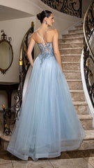 Beaded Applique Tulle Evening Gown by May Queen