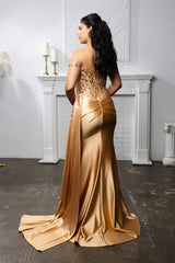 Off-Shoulder Sequin Satin Gown by May Queen MQ2179