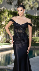 May Queen MQ2180 Off-Shoulder Beaded Gown