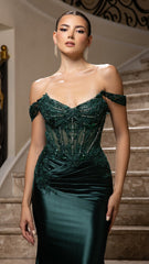 May Queen MQ2180 Off-Shoulder Beaded Gown