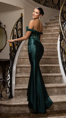 May Queen MQ2180 Off-Shoulder Beaded Gown