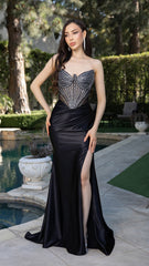 Strapless Rhinestone Corset Gown by May Queen