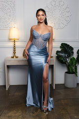 Strapless Rhinestone Corset Gown by May Queen