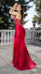 Strapless Rhinestone Corset Gown by May Queen