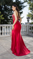 Strapless Rhinestone Corset Gown by May Queen