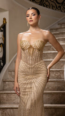 Strapless Corset Sequin Mermaid Gown May Queen MQ2195