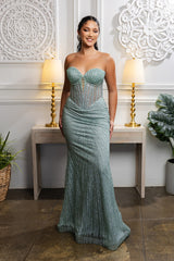 Strapless Corset Sequin Mermaid Gown May Queen MQ2195