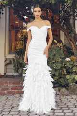 Allure Bridals: Off-the-Shoulder Gown for a Shimmering and Sophisticated Look