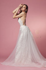 Nox Anabel Bridal: Ethereal Lace and Pearl Gown for Unforgettable Moments (F485W)