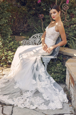 Enchanting Floral Appliqued Mermaid Gown by Nox Anabel: JW939