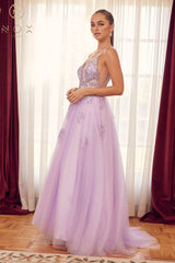 **Nox Anabel Enchanting V-Neck Lace Applique Gown for Unforgettable Occasions**