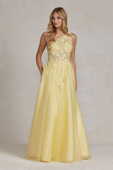 Nox Anabel's Corset-Inspired Lace Appliqué Gown for Timeless Elegance: T1143