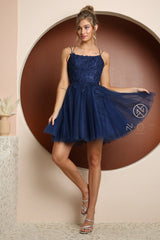 **Nox Anabel: Captivating Lace Appliqué Short Dress for Unforgettable Occasions**