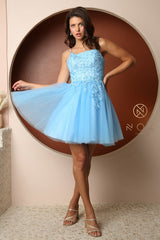 **Nox Anabel: Captivating Lace Appliqué Short Dress for Unforgettable Occasions**