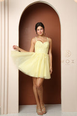 Nox Anabel T744: Captivating Lace Appliqué Cocktail Dress for Romantic Occasions