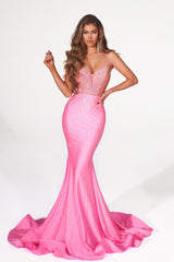 Captivating Curves: Portia and Scarlett's Shimmering Rhinestone Mermaid Gown