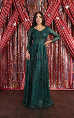 Glitter V-Neck Floor Gown