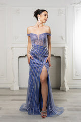 Royal Queen RQ8195 Off-Shoulder Sequin Beaded Gown