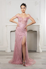 Royal Queen RQ8195 Off-Shoulder Sequin Beaded Gown