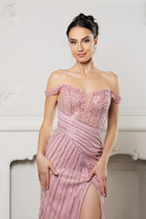 Royal Queen RQ8195 Off-Shoulder Sequin Beaded Gown