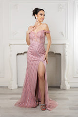 Royal Queen RQ8195 Off-Shoulder Sequin Beaded Gown