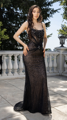 Sequin Mermaid Evening Gown with Sheer Beaded Bodice Formal Prom Dress by Royal Queen RQ8206