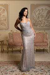 Sequin Mermaid Evening Gown with Sheer Beaded Bodice Formal Prom Dress by Royal Queen RQ8206