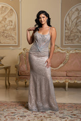 Sequin Mermaid Evening Gown with Sheer Beaded Bodice Formal Prom Dress by Royal Queen RQ8206