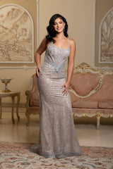 Sequin Mermaid Evening Gown with Sheer Beaded Bodice Formal Prom Dress by Royal Queen RQ8206