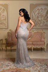 Sequin Mermaid Evening Gown with Sheer Beaded Bodice Formal Prom Dress by Royal Queen RQ8206