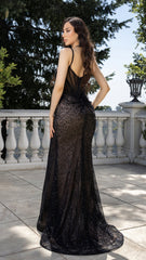 Sequin Mermaid Evening Gown with Sheer Beaded Bodice Formal Prom Dress by Royal Queen RQ8206