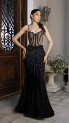 Beaded Corset Mermaid Gown with Open Back & Crisscross Straps by Royal Queen RQ8209