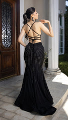 Beaded Corset Mermaid Gown with Open Back & Crisscross Straps by Royal Queen RQ8209
