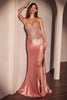 Applique Satin Strapless Slit Gown by Ladivine CC475 - Dusty Rose / Long Formal Dresses