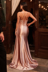 Beaded Satin Sleeveless Slit Gown by Ladivine CM377 - Long Formal Dresses