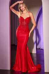 Beaded Taffeta Sleeveless Gown by Ladivine CM372 - Red / Long Formal Dresses