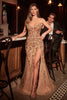 Beaded Tulle Strapless Slit Gown by Ladivine CM382 - Long Formal Dresses