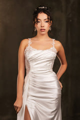 Bridal Dress Square Neck Sleeveless Wedding Gown By May Queen MQ2145 - IVORY / 4 - Dress
