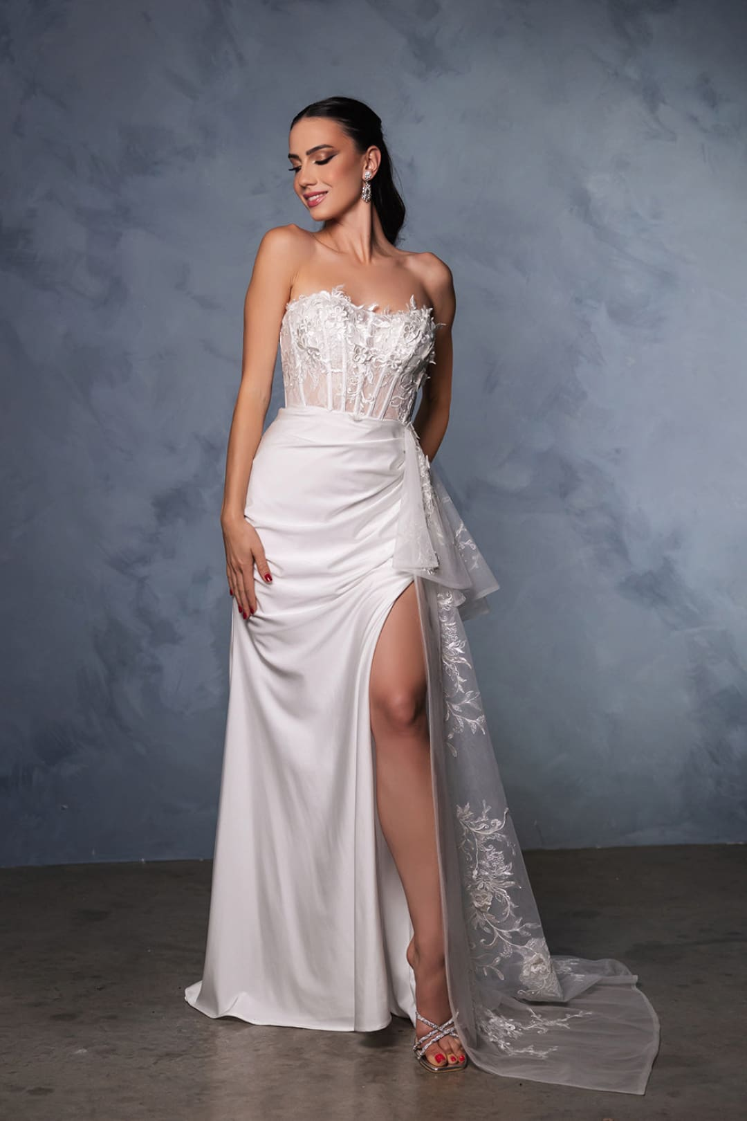 Bridal Gown Wedding High Slit Sheath Strapless Dress By May Queen MQ2072 - Dress