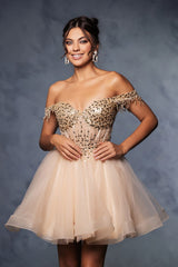 Cocktail Off-shoulder Strapless Graduation Dress By May Queen MQ2129 - Dress